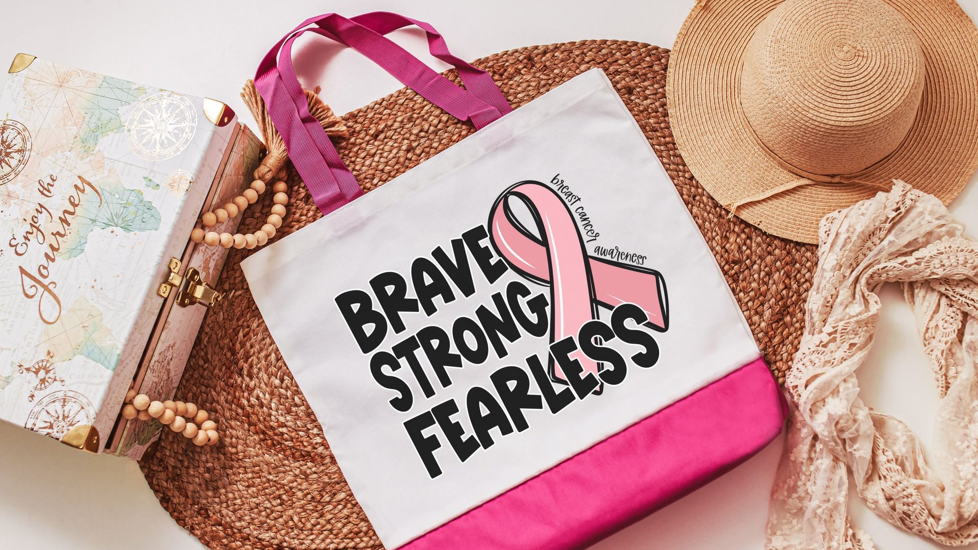 breast cancer awareness tote bag for women, brave strong fearless merch, breast cancer survivor gift, ring the bell end of chemo gift, save