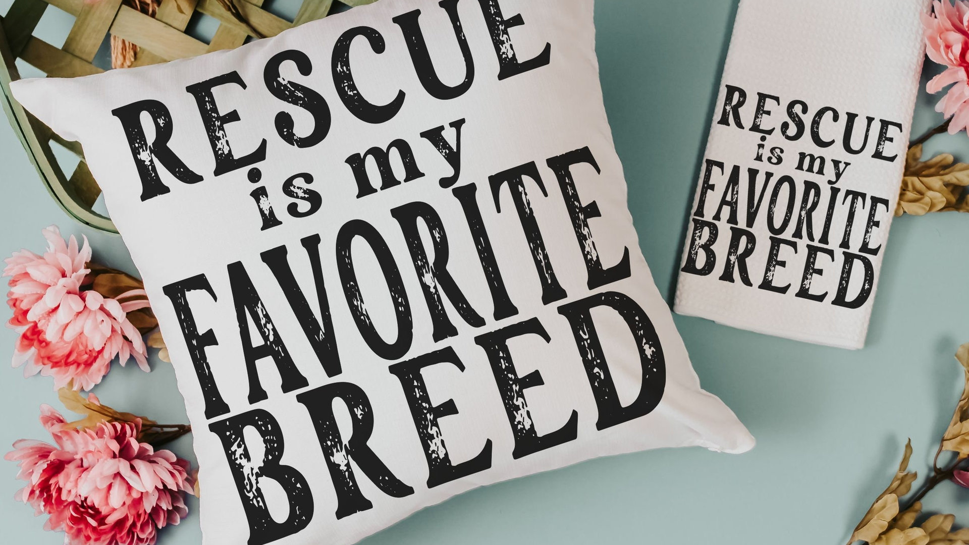 rescue is my favorite breed dog mom gift set for women, rescue dog decor for home, cute dog throw pillow for sofa, dog lover gift for her