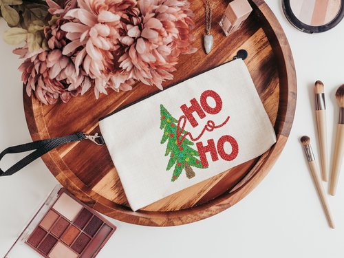 Ho Ho Ho Christmas Tree Wristlet, 9.5x6