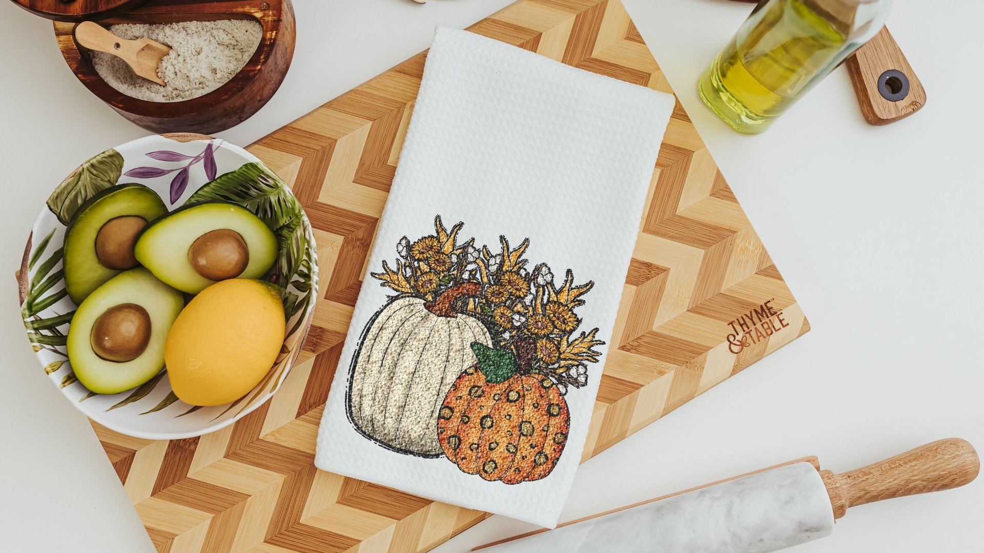 faux sequin sunflower throw pillow for sofa, fall decor for home, white pumpkin kitchen towel, Thanksgiving hostess gifts for women, orange