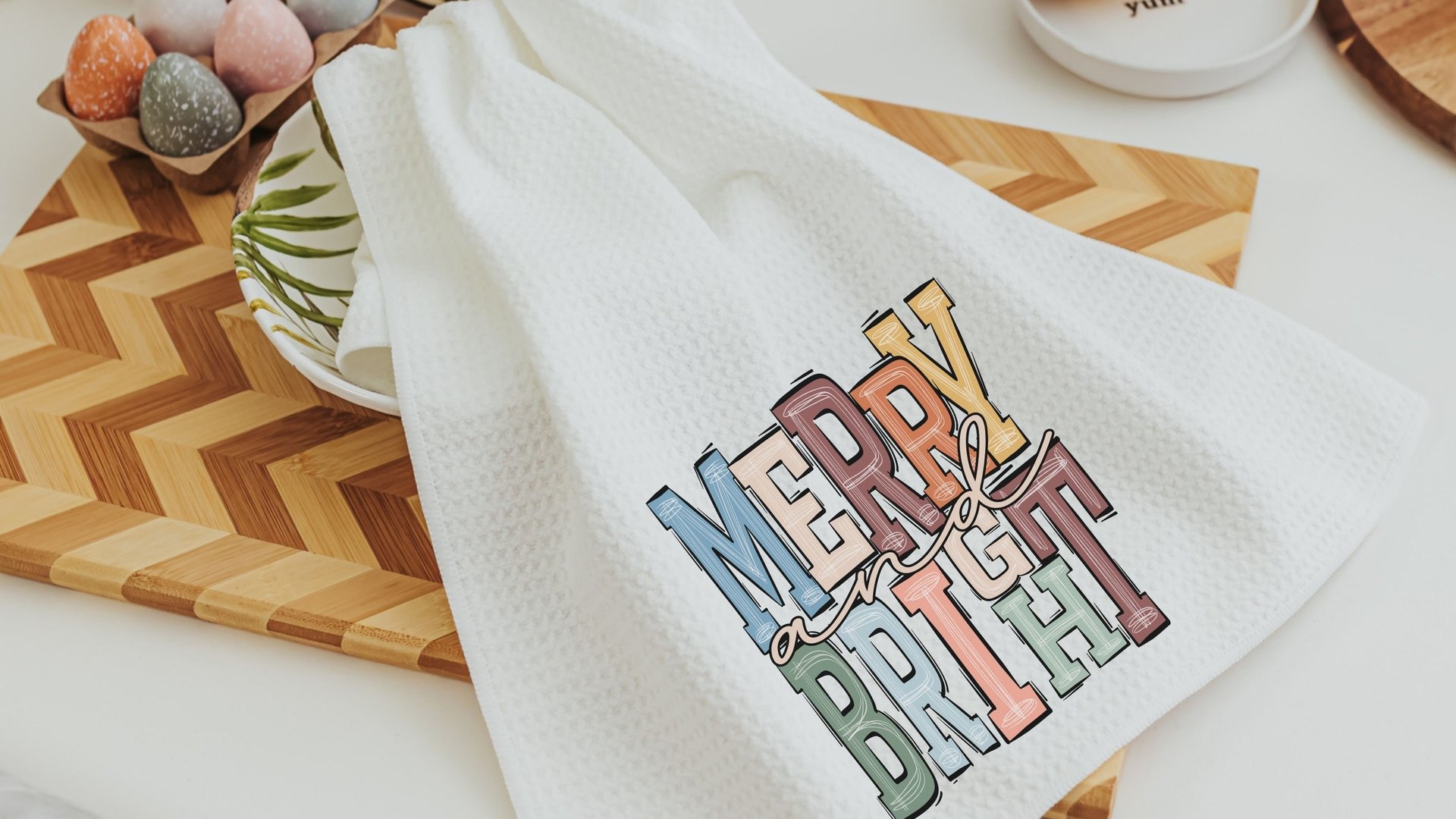 merry and bright cute Christmas throw pillow for sofa, trendy Christmas decor for home, boho Christmas kitchen towel, Christmas gift set new