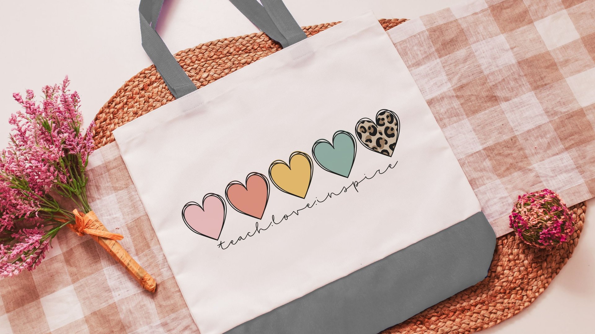 teach love inspire school tote bag for teachers, 2026 teacher appreciation week gifts, end of year teaching staff gifts, teacher totes for