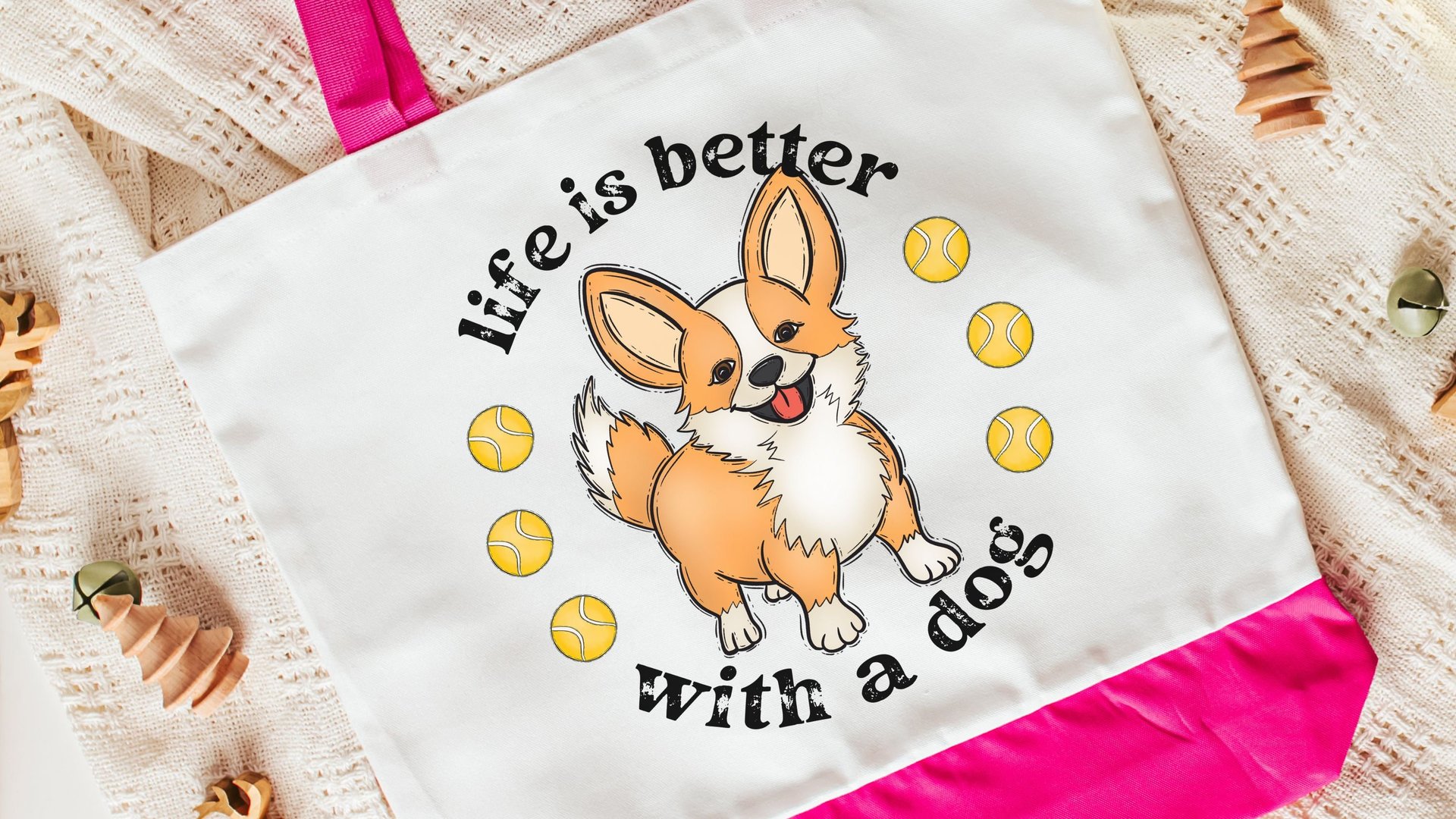 life is better with a dog corgi tote bag for women, cute corgi gifts for corgi lovers, Mothers day gifts for dog mom, corgi mom gifts, eco