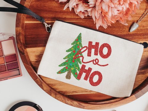 Ho Ho Ho Christmas Tree Wristlet, 9.5x6
