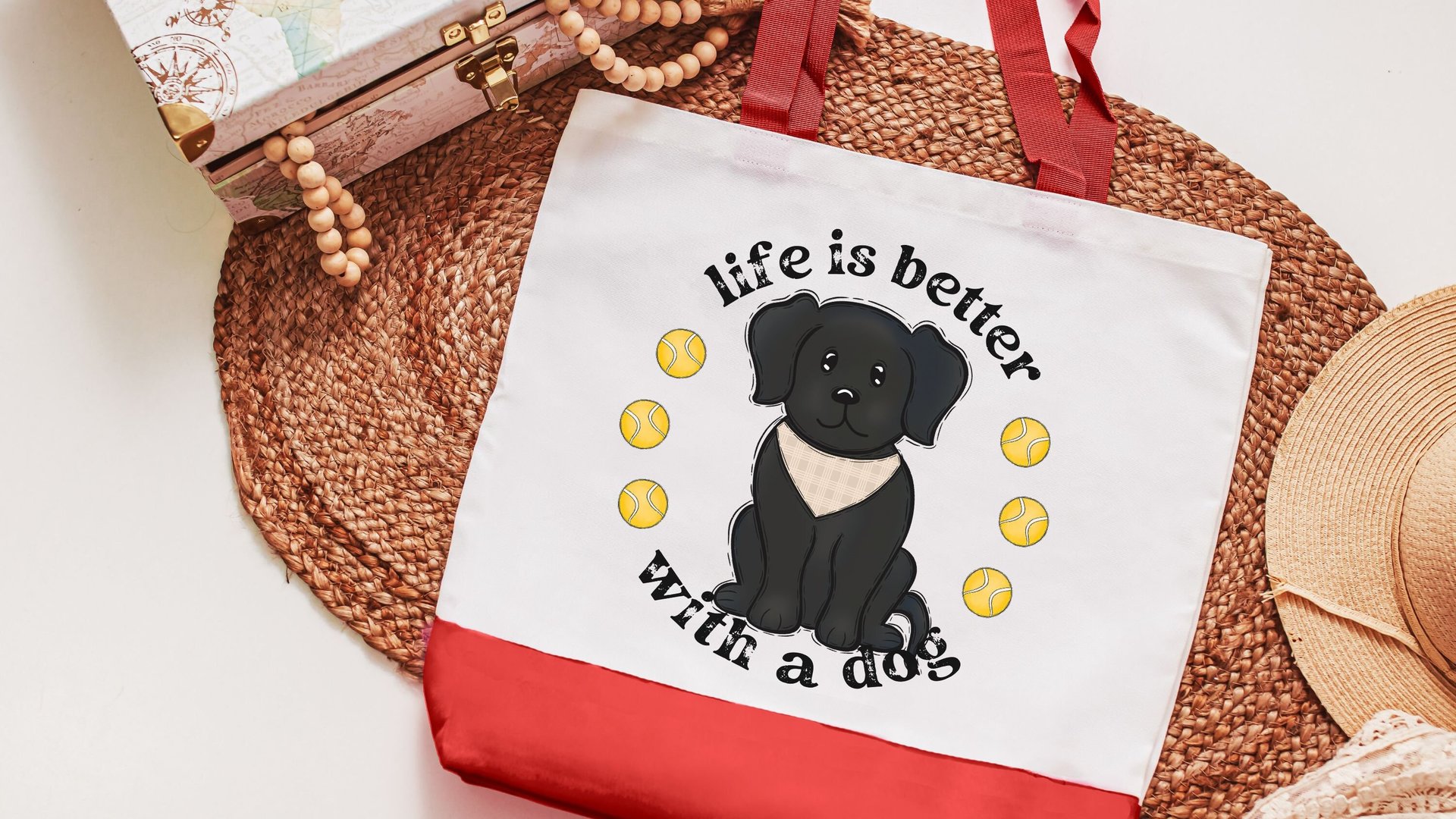 life is better with a dog labrador retriever tote bags for dog lovers Mothers day gifts for dog mom, black labrador mom gift, cute dog gifts