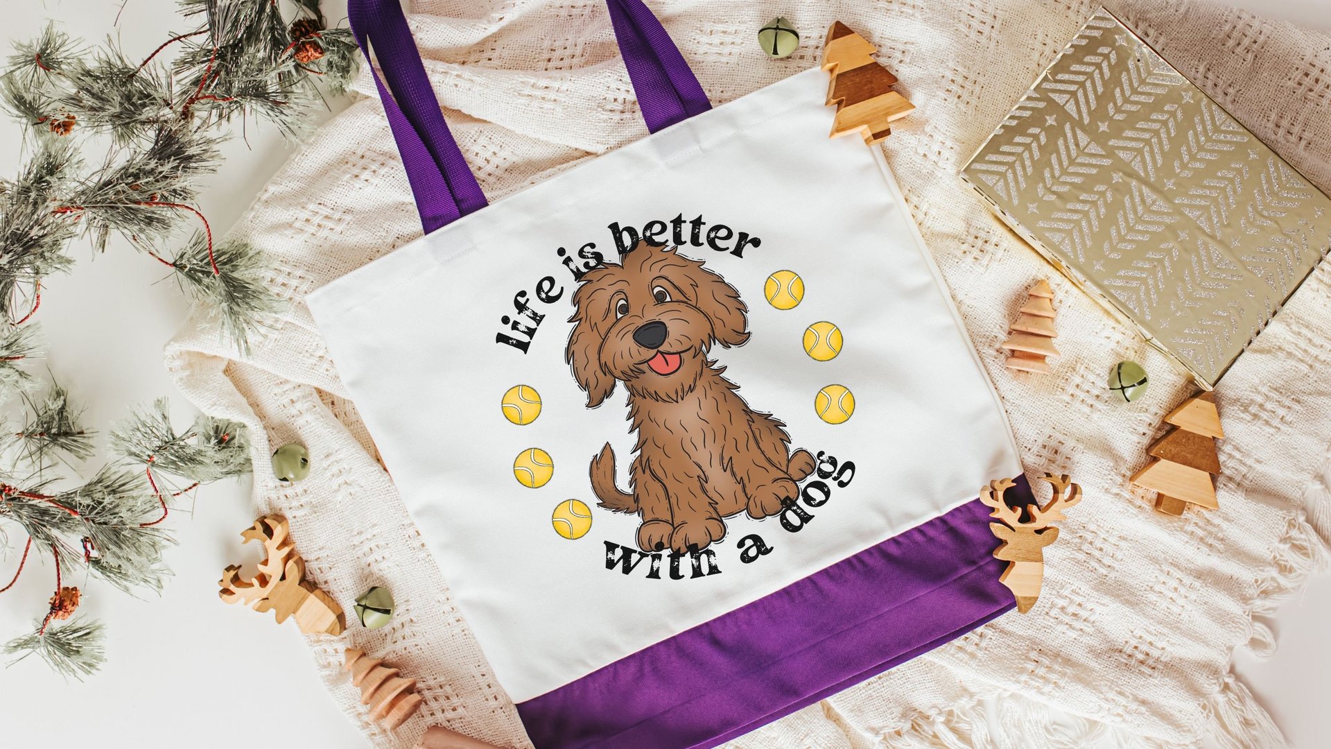 life is better with dogs labradoodle tote bag for women, cute Mothers day gifts from dog, reusable shopping bag, labradoodle gifts