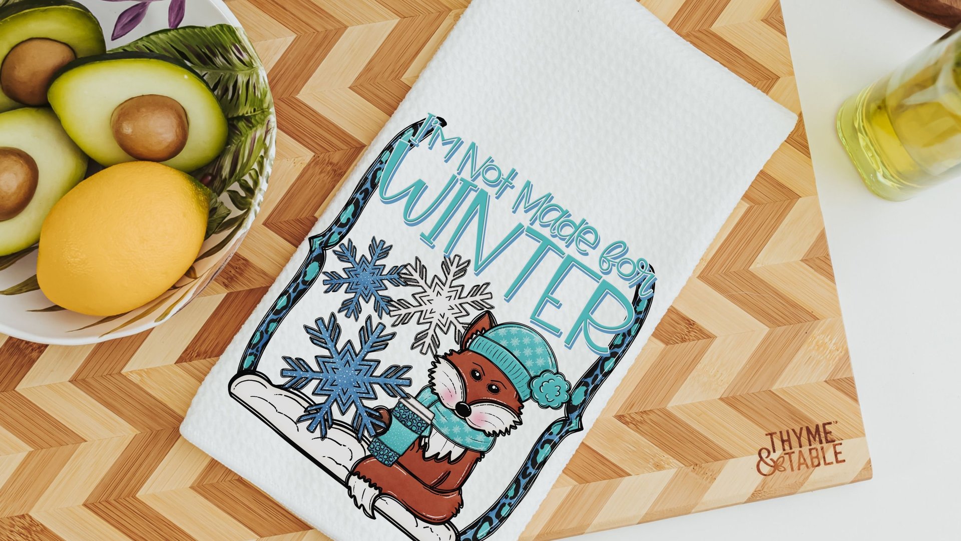 winter woodland hand towels blue Christmas kitchen towels for mom, stocking stuffers for adults, cute Christmas gifts for sister, winter fox