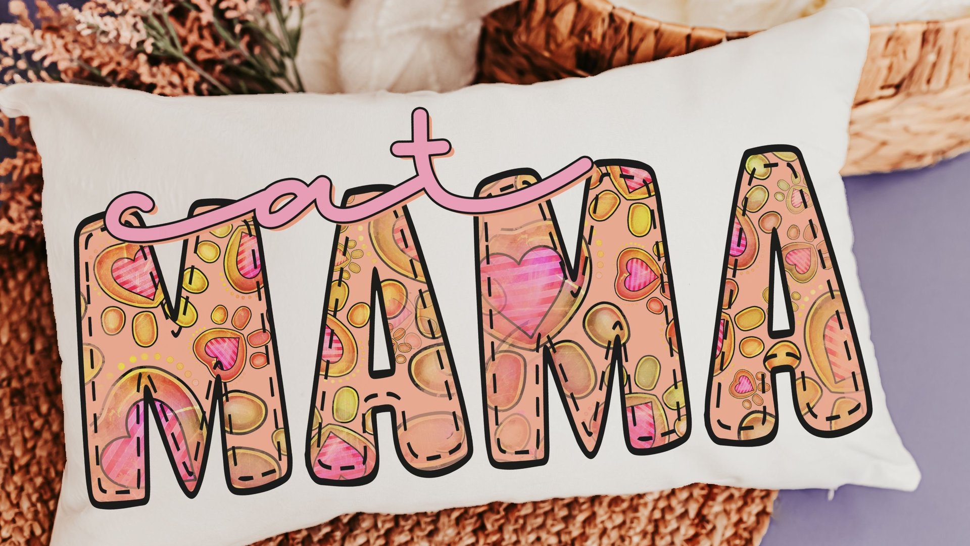 cat mama lumbar throw pillow for chair, cat gifts for cat lovers, cat mom gift, cat decor for home, new kitten gift, lumbar pillow cover