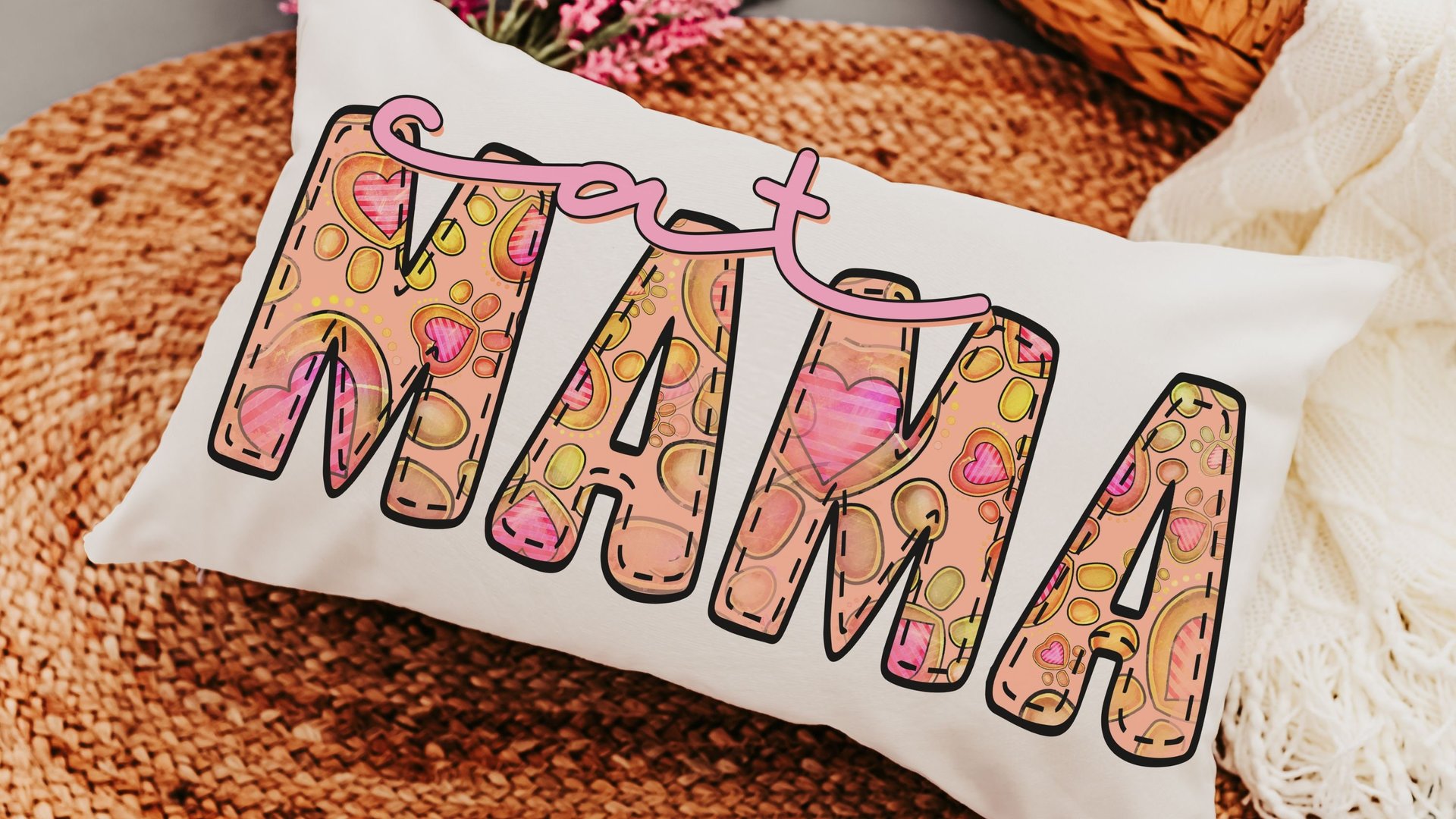 cat mama lumbar throw pillow for chair, cat gifts for cat lovers, cat mom gift, cat decor for home, new kitten gift, lumbar pillow cover