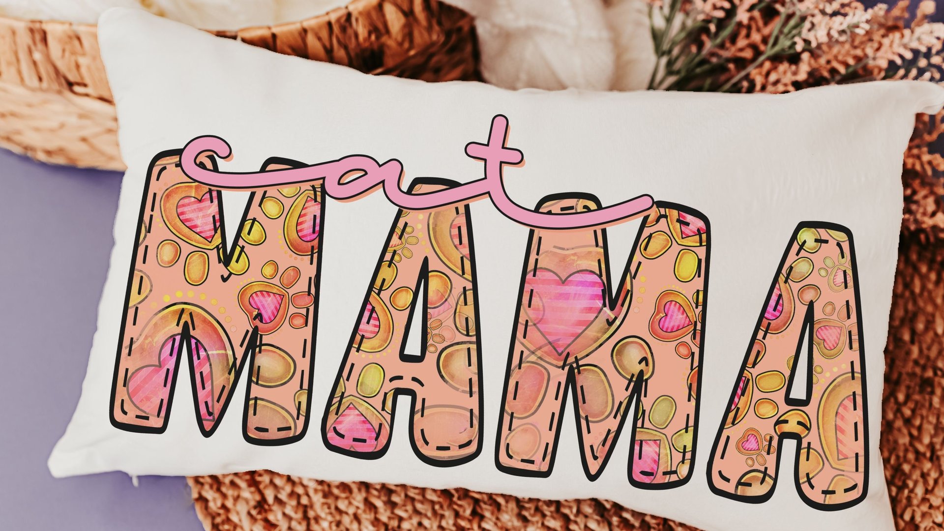 cat mama lumbar throw pillow for chair, cat gifts for cat lovers, cat mom gift, cat decor for home, new kitten gift, lumbar pillow cover