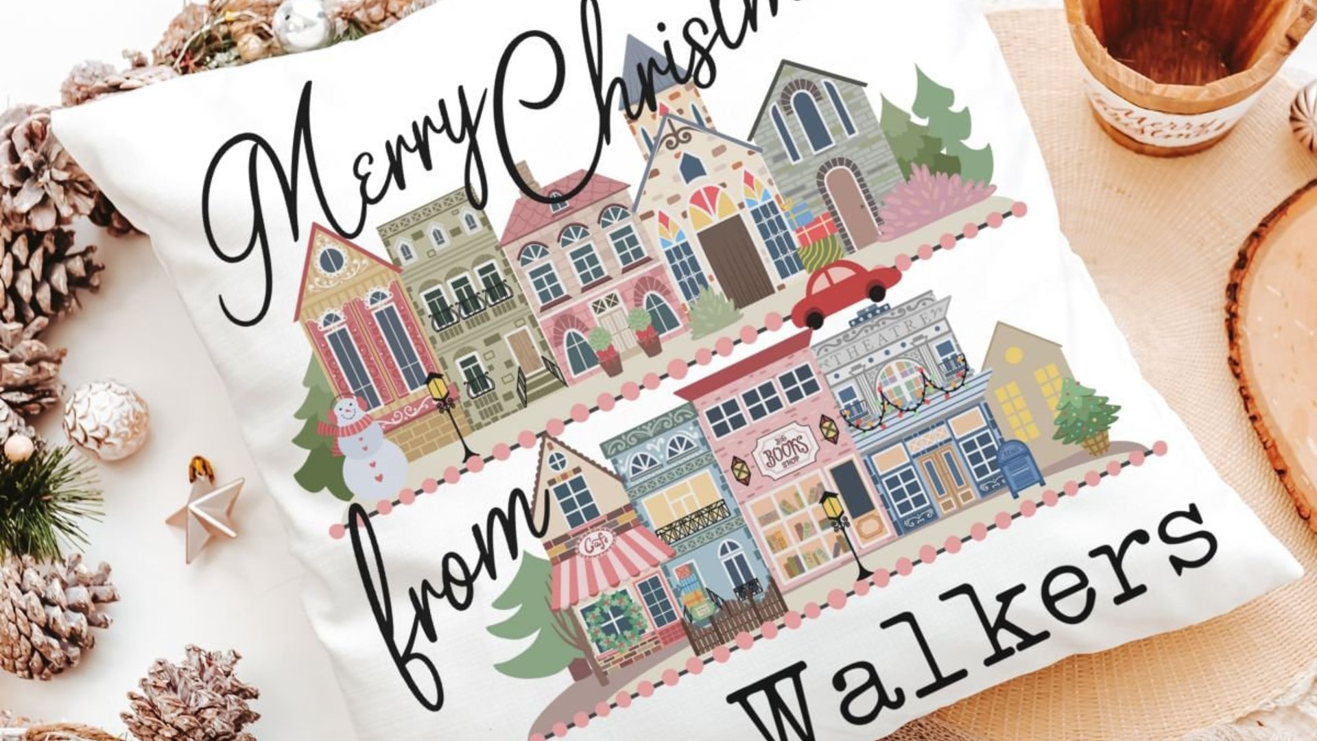 personalized Merry Christmas kitchen towels, custom small town Christmas kitchen hand towels, unique Christmas wedding gift for couple, best