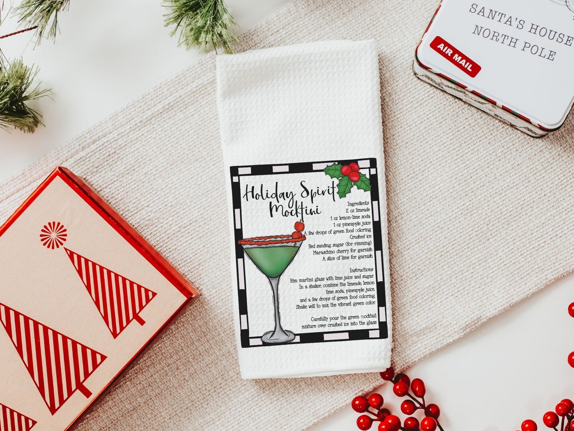 Christmas cocktail recipe Christmas bar towel, home bar accessories, cute Christmas hostess gifts for women, funny stocking stuffers for