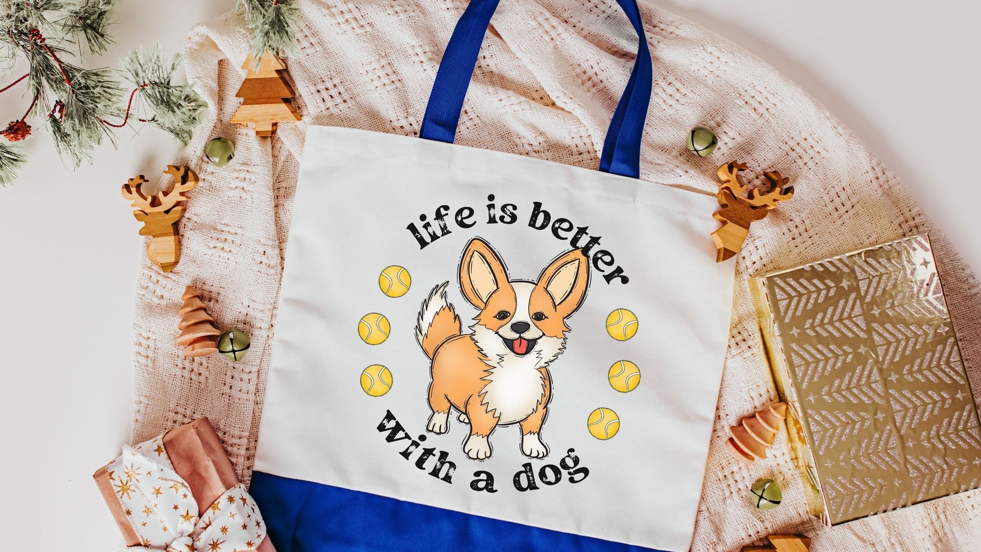 life is better with a dog corgi tote bag for women, cute corgi gifts for corgi lovers, Mothers day gifts for dog mom, corgi mom gifts, eco