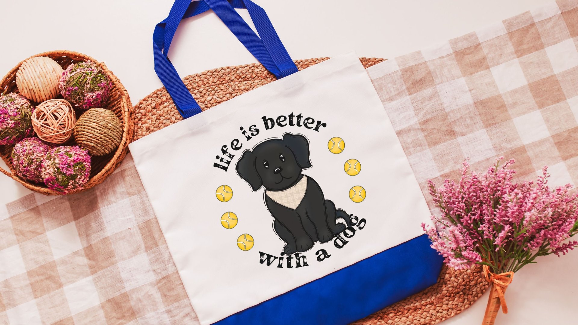 life is better with a dog labrador retriever tote bags for dog lovers, black lab totes for women, black labrador mom gift, cute dog gifts