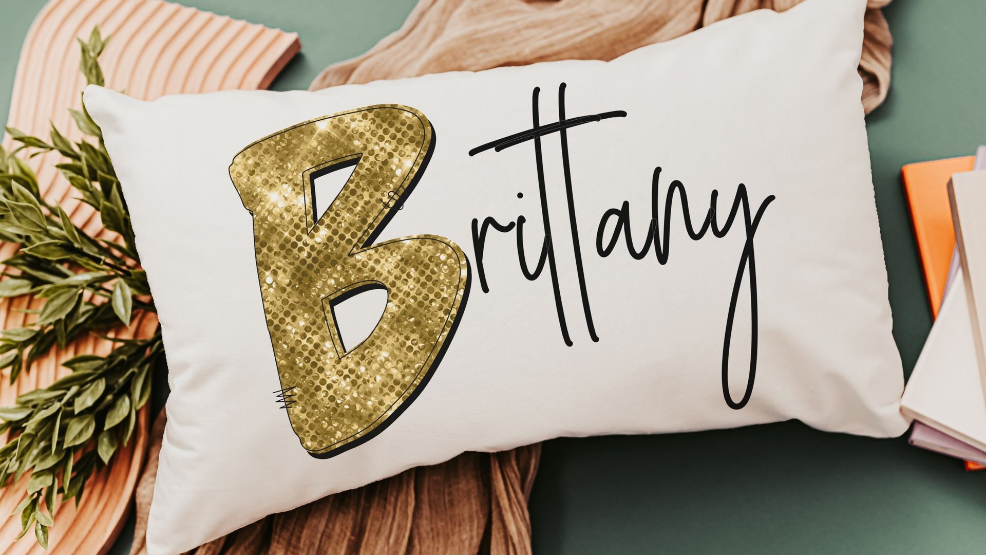 personalized gold sparkle name pillow for dorm, teen girl gifts, lumbar bed pillow for reading, cute pillows for girls, unique gifts for