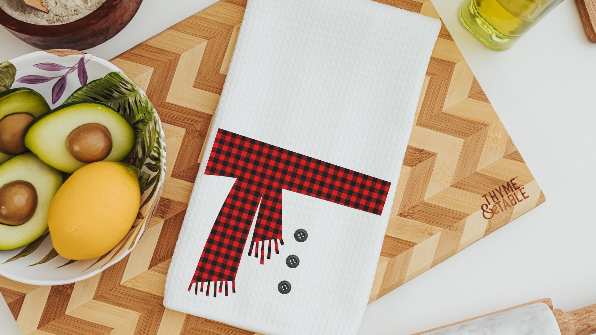 buffalo plaid snowman throw pillow for sofa, snowman Christmas housewarming gift set for couple, farmhouse Christmas kitchen towels, cute