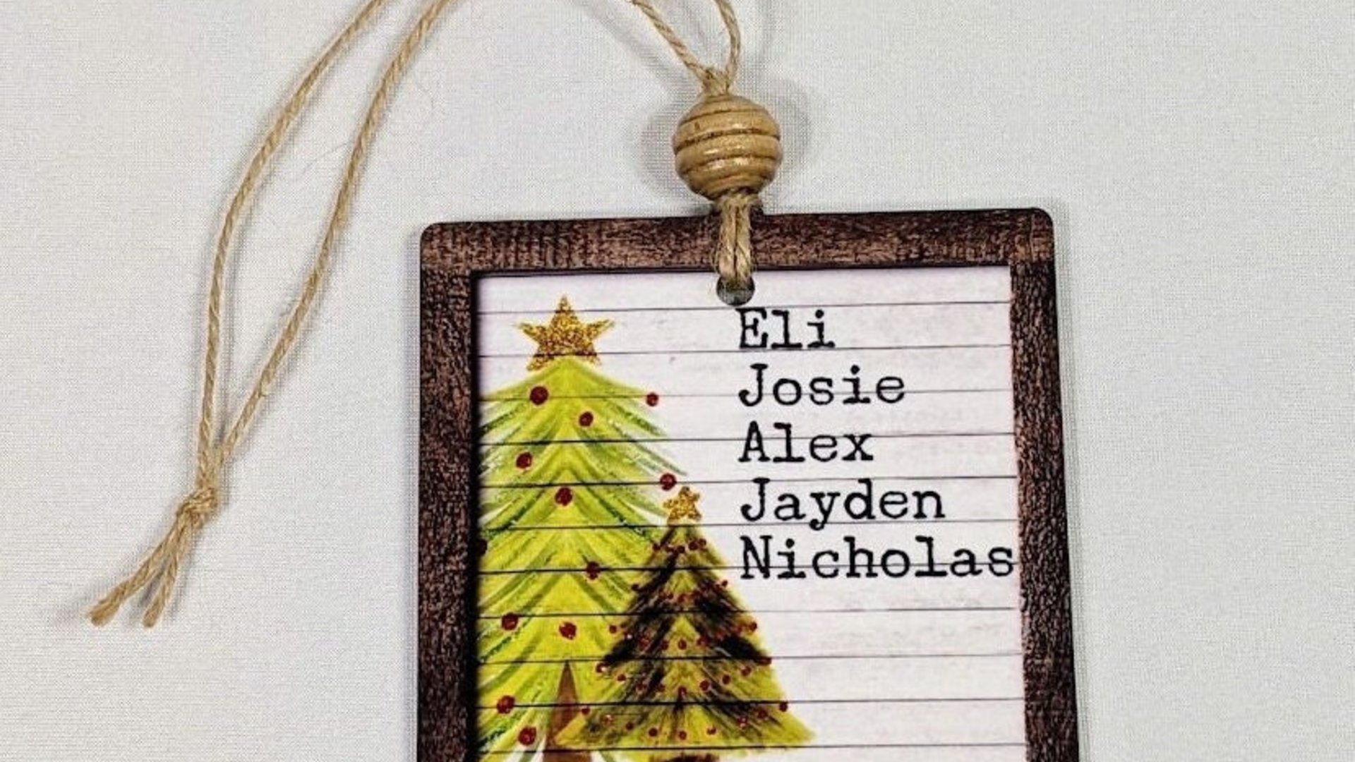 glitter trees ornament personalized gift for Mom Christmas gift for grandma, farmhouse Christmas ornaments handmade, kid name ornament for