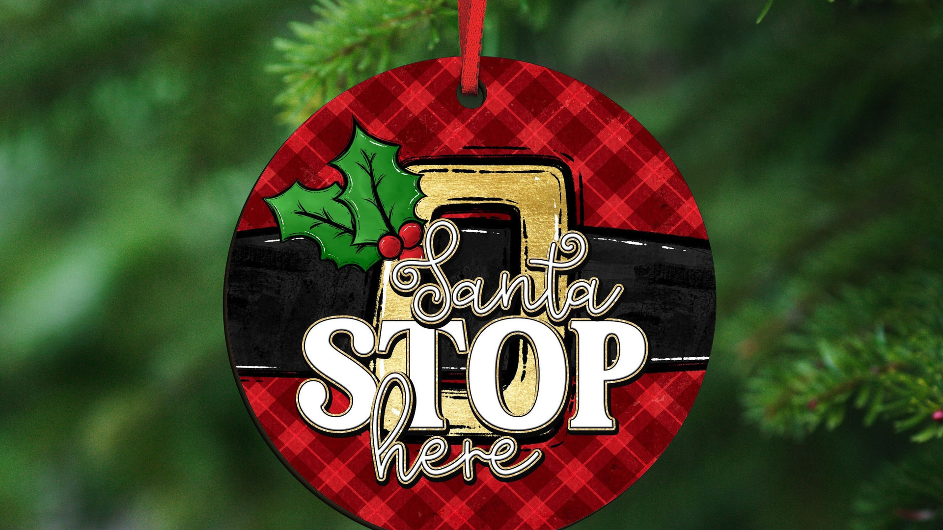 Santa stop here stocking tags for Christmas door knob hangers, cute Christmas ornament for kids, Santa Claus Christmas ornament gift best