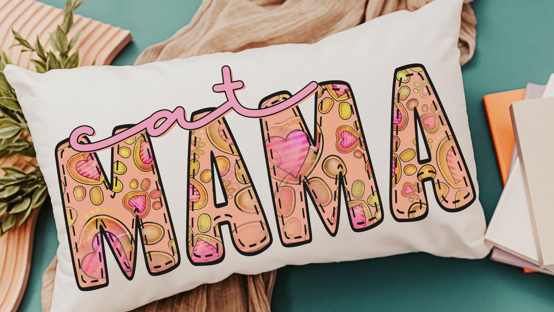 cat mama lumbar throw pillow for chair, cat gifts for cat lovers, cat mom gift, cat decor for home, new kitten gift, lumbar pillow cover