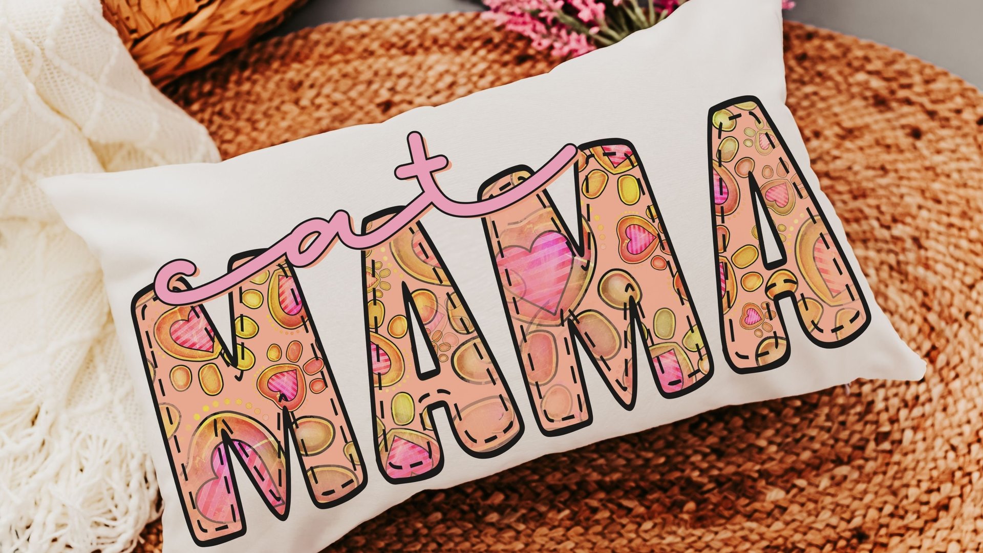 cat mama lumbar throw pillow for chair, cat gifts for cat lovers, cat mom gift, cat decor for home, new kitten gift, lumbar pillow cover