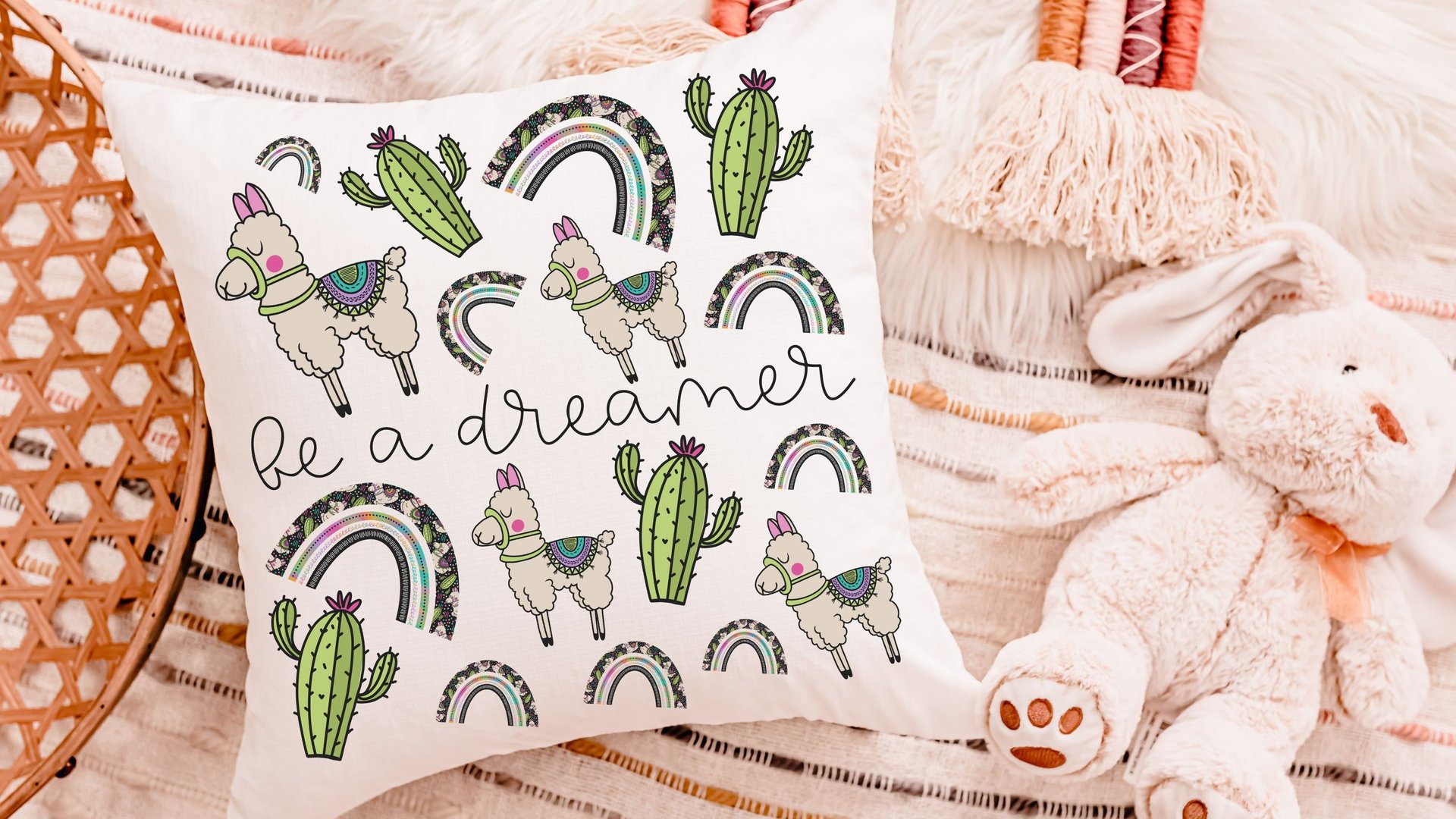 inspirational llama throw pillow for bed, cactus decor southwest nursery decor, pre teenage girl gifts, gender neutral baby gift, tween girl