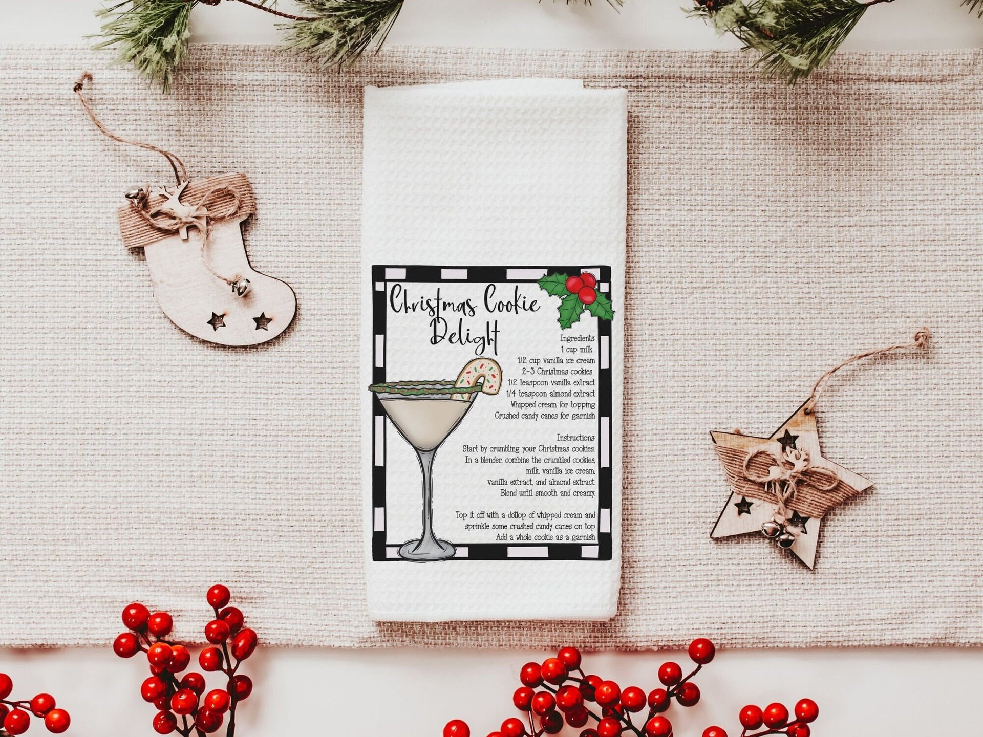 Christmas cocktail recipe Christmas bar towel, home bar accessories, cute Christmas hostess gifts for women, funny stocking stuffers for