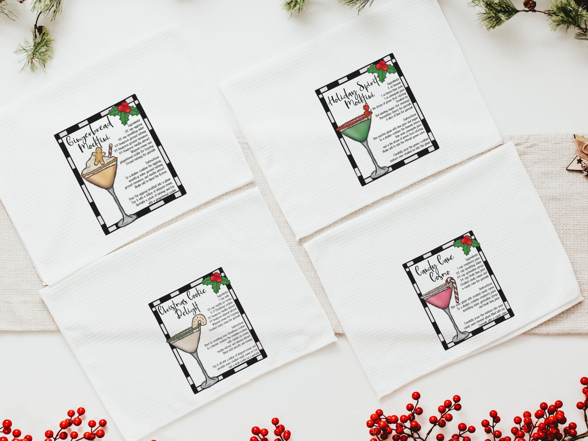 Christmas cocktail recipe Christmas bar towel, home bar accessories, cute Christmas hostess gifts for women, funny stocking stuffers for