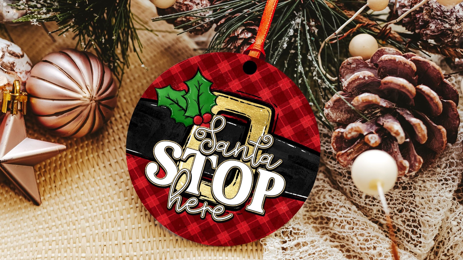 Santa stop here stocking tags for Christmas door knob hangers, cute Christmas ornament for kids, Santa Claus Christmas ornament gift best