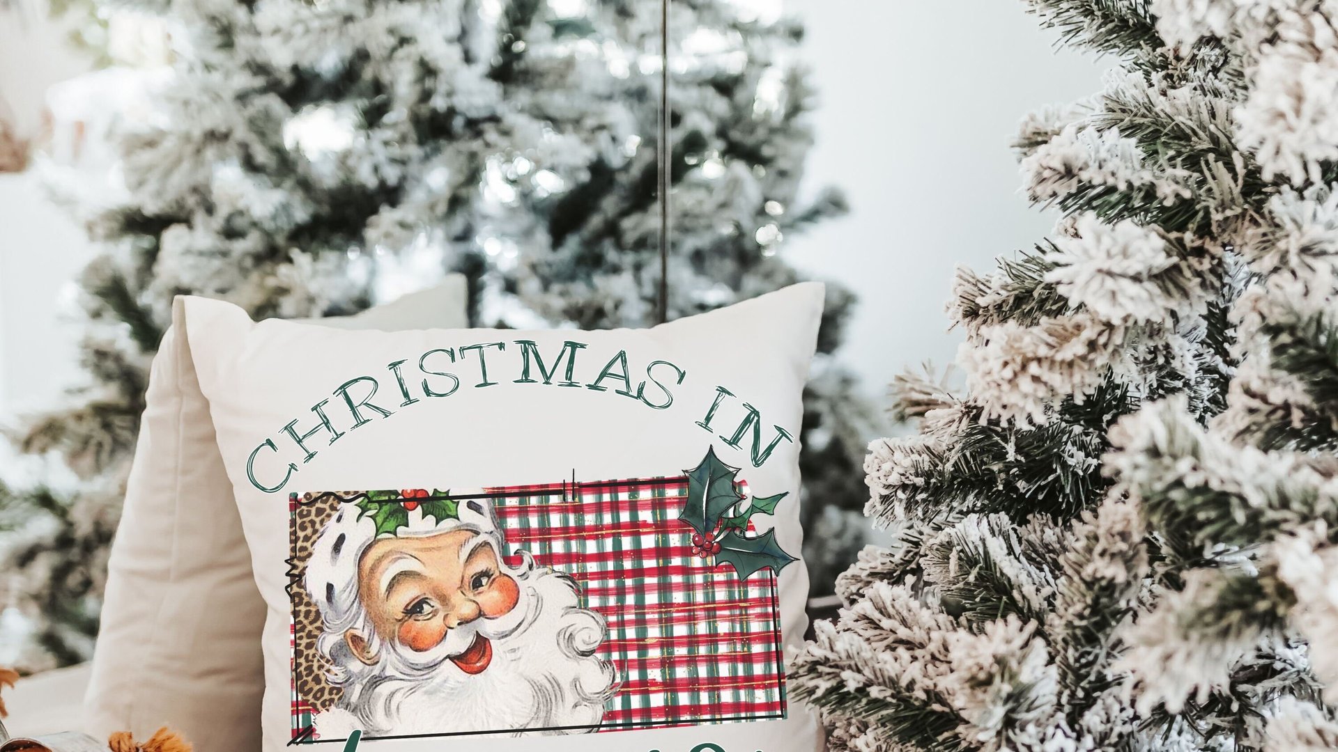 custom state Christmas throw pillows for sofa, Santa Claus Christmas kitchen towels, Wichita Kansas home decor Christmas gifts for neighbors