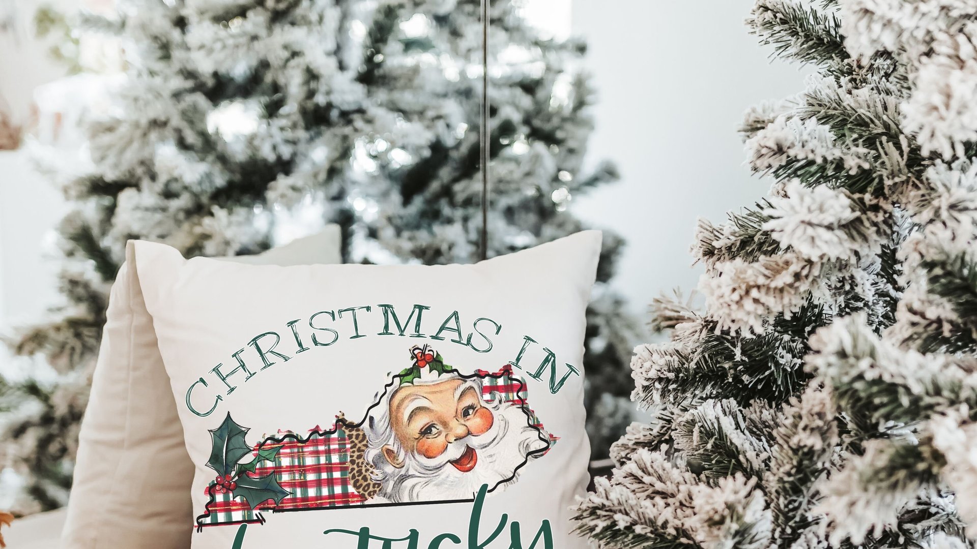 Christmas in Kentucky Christmas throw pillows for sofa, Santa Claus kitchen towels for neighbors, cute Christmas housewarming gifts for