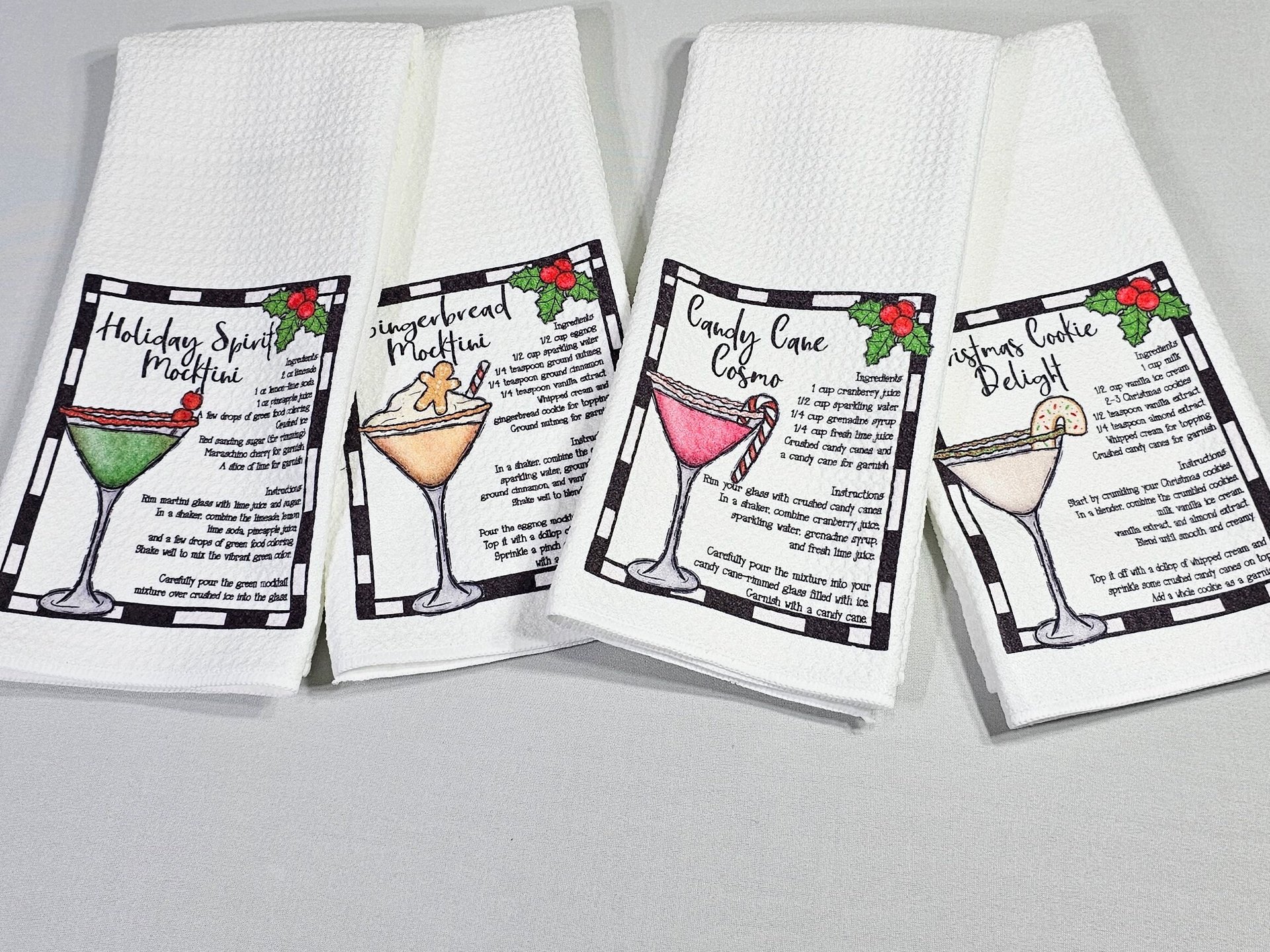 Christmas cocktail recipe Christmas bar towel, home bar accessories, cute Christmas hostess gifts for women, funny stocking stuffers for