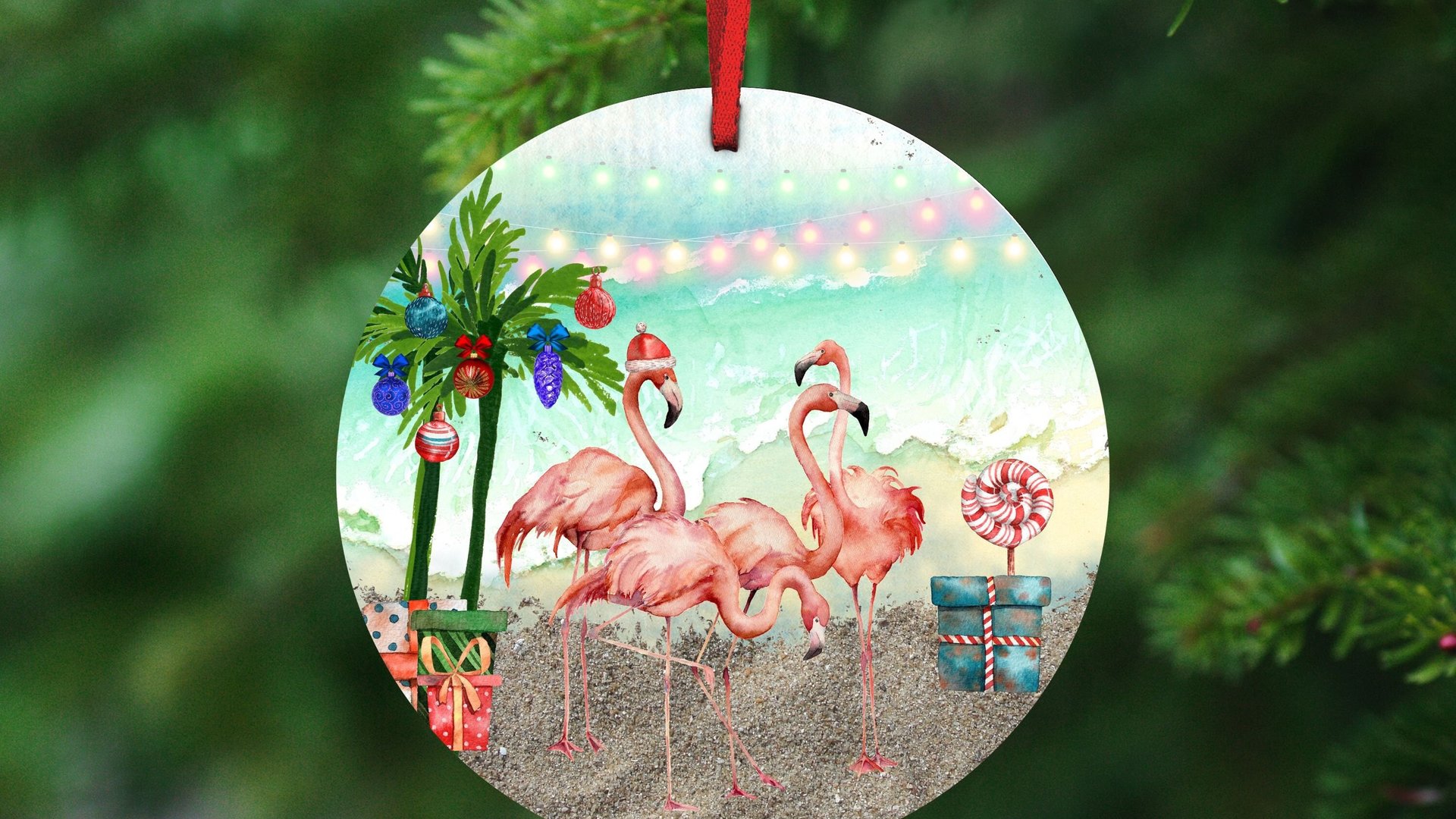 flamingo Christmas ornament, personalized gifts for Mom, beach Christmas ornaments, white elephant gifts, coastal Christmas ornaments, best