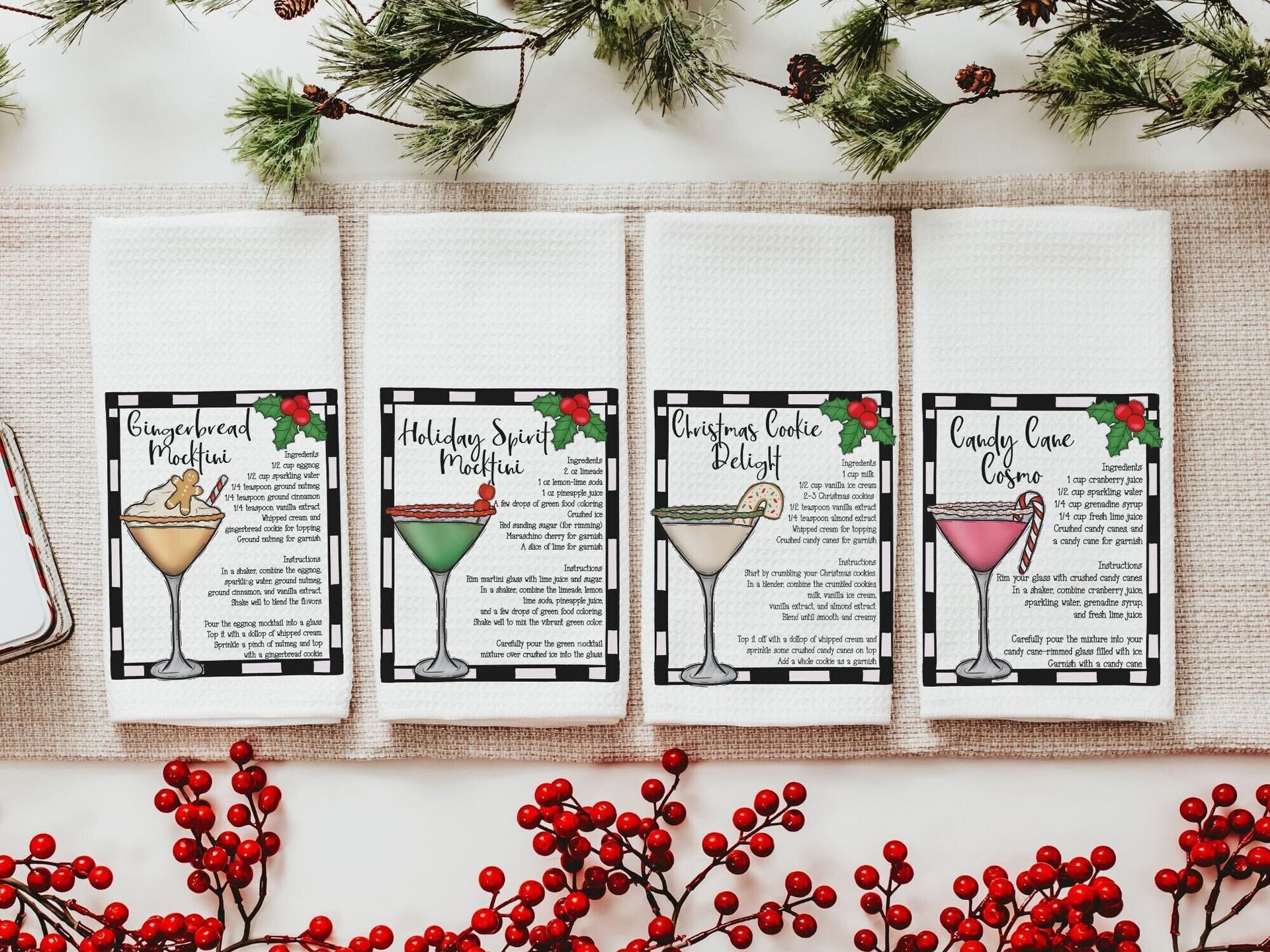 Christmas cocktail recipe Christmas bar towel, home bar accessories, cute Christmas hostess gifts for women, funny stocking stuffers for