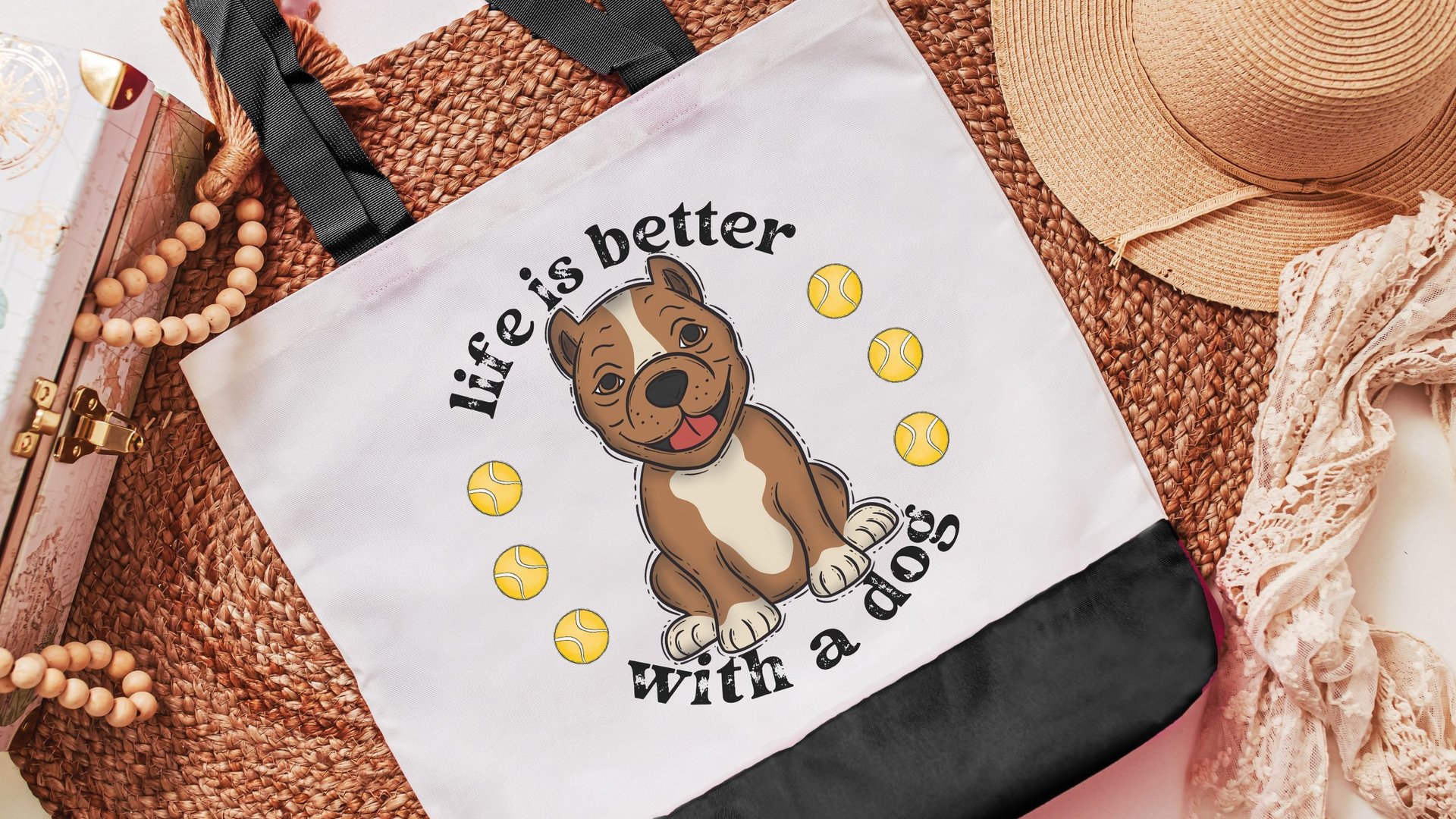 life is better with dogs pitbull tote bag for women, pittie mom pit bull gifts, reusable shopping bag, amstaff dog lover gift for her, cute