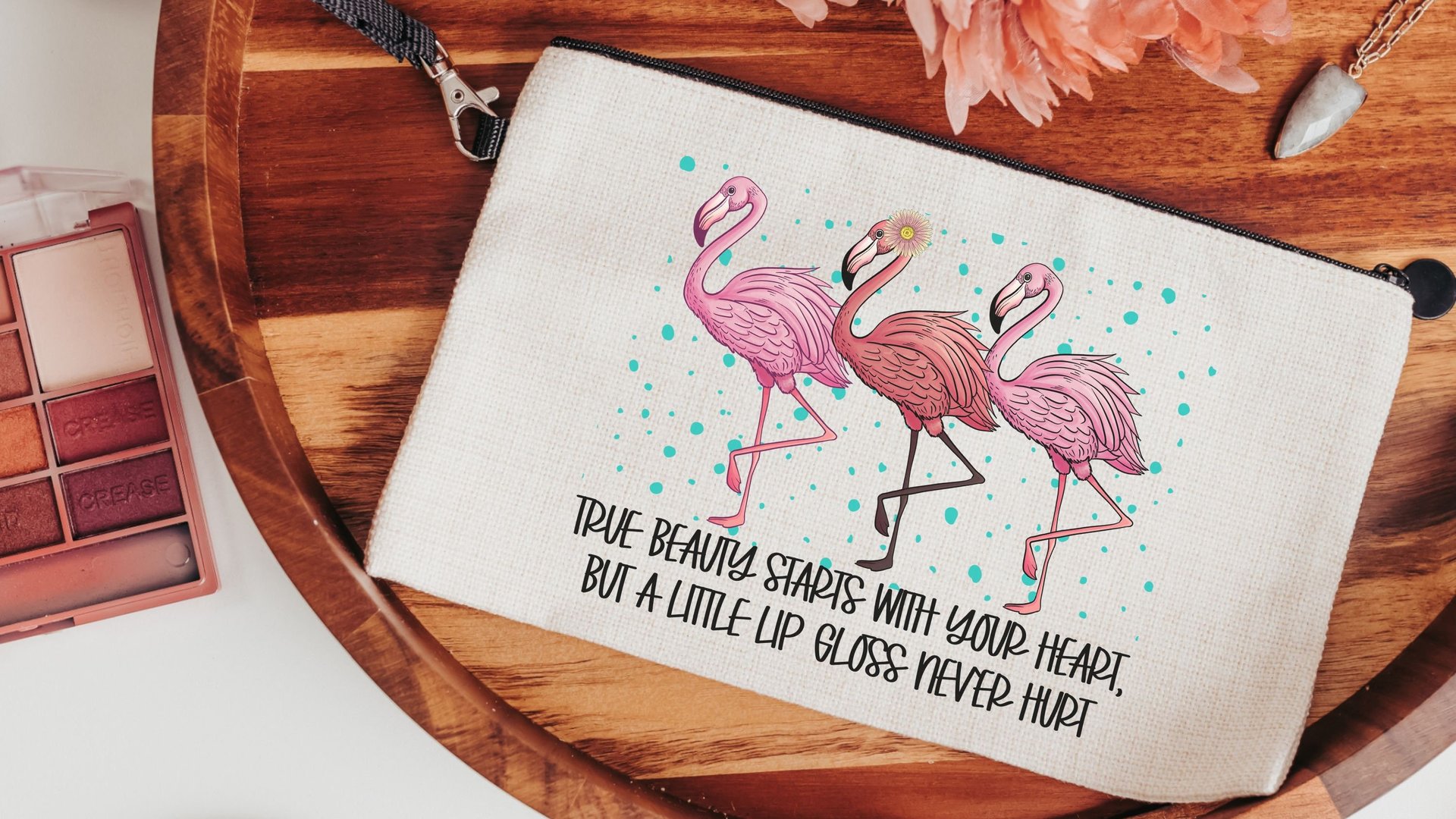 cute flamingo makeup bag for teens, funny flamingo gifts for women, best gifts for daughter, cosmetic bag for purse, pre teenage girl gifts
