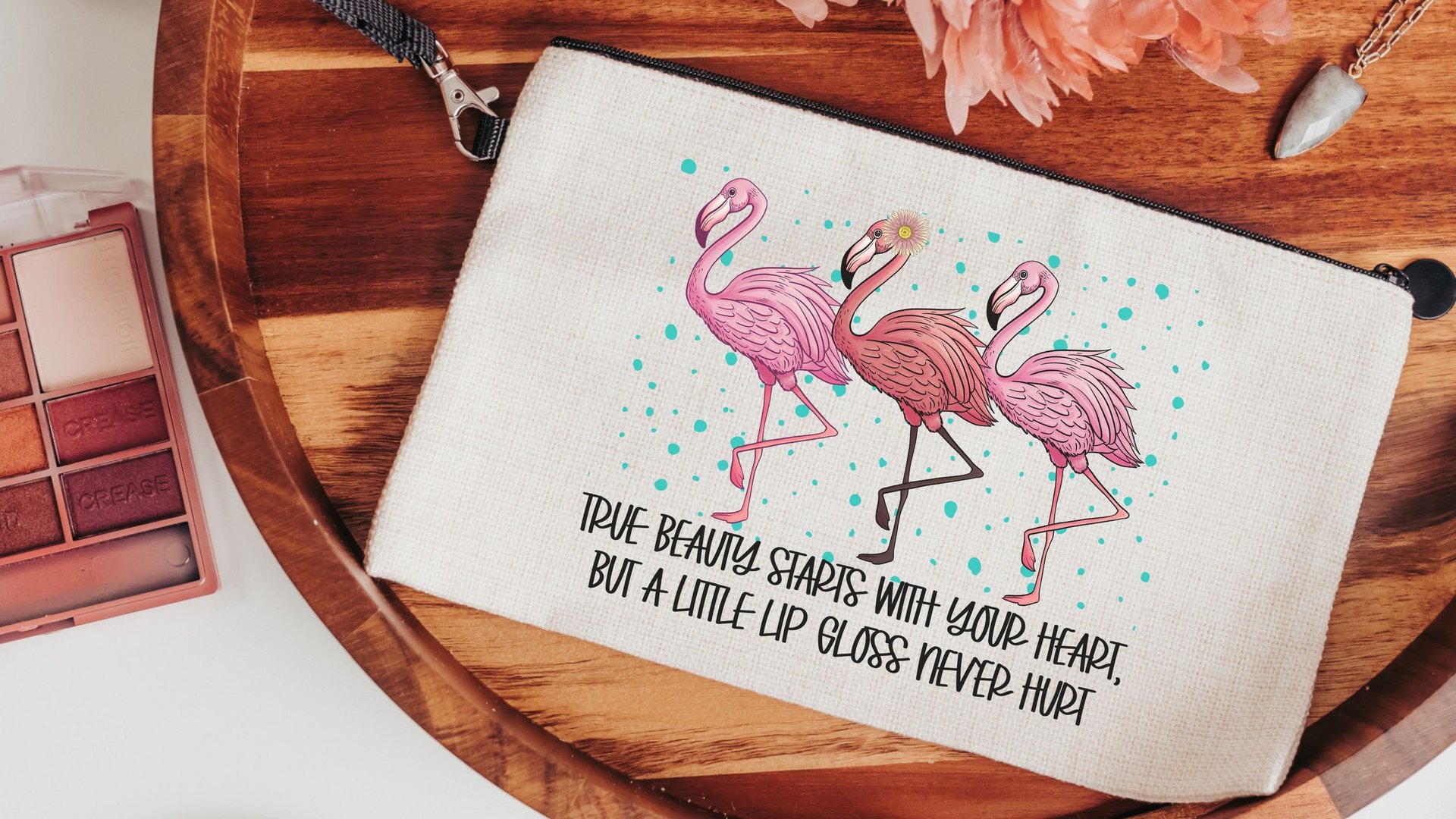 cute flamingo makeup bag for teens, funny flamingo gifts for women, best gifts for daughter, cosmetic bag for purse, pre teenage girl gifts