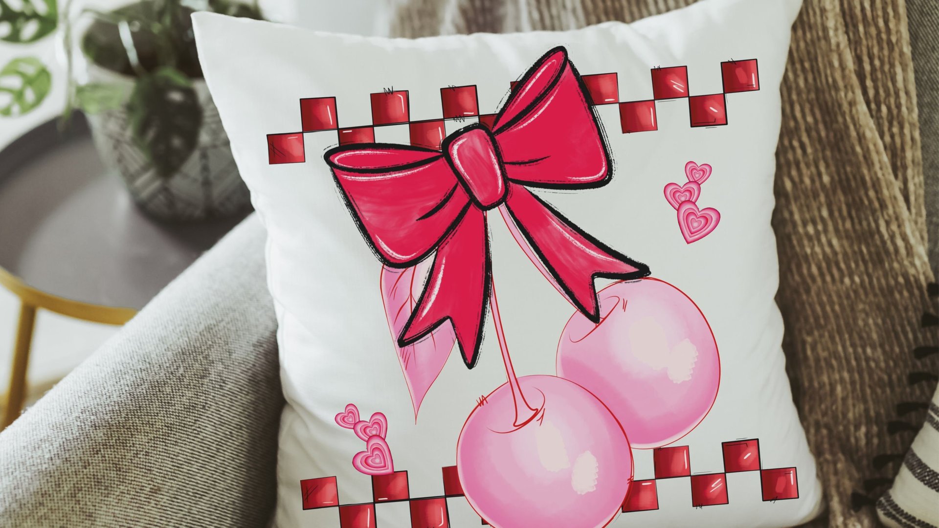 cherry bow Valentines kitchen towel for friends, rockabilly decor, cute Valentines gifts for girlfriend, 1950s inspired retro kitchen decor