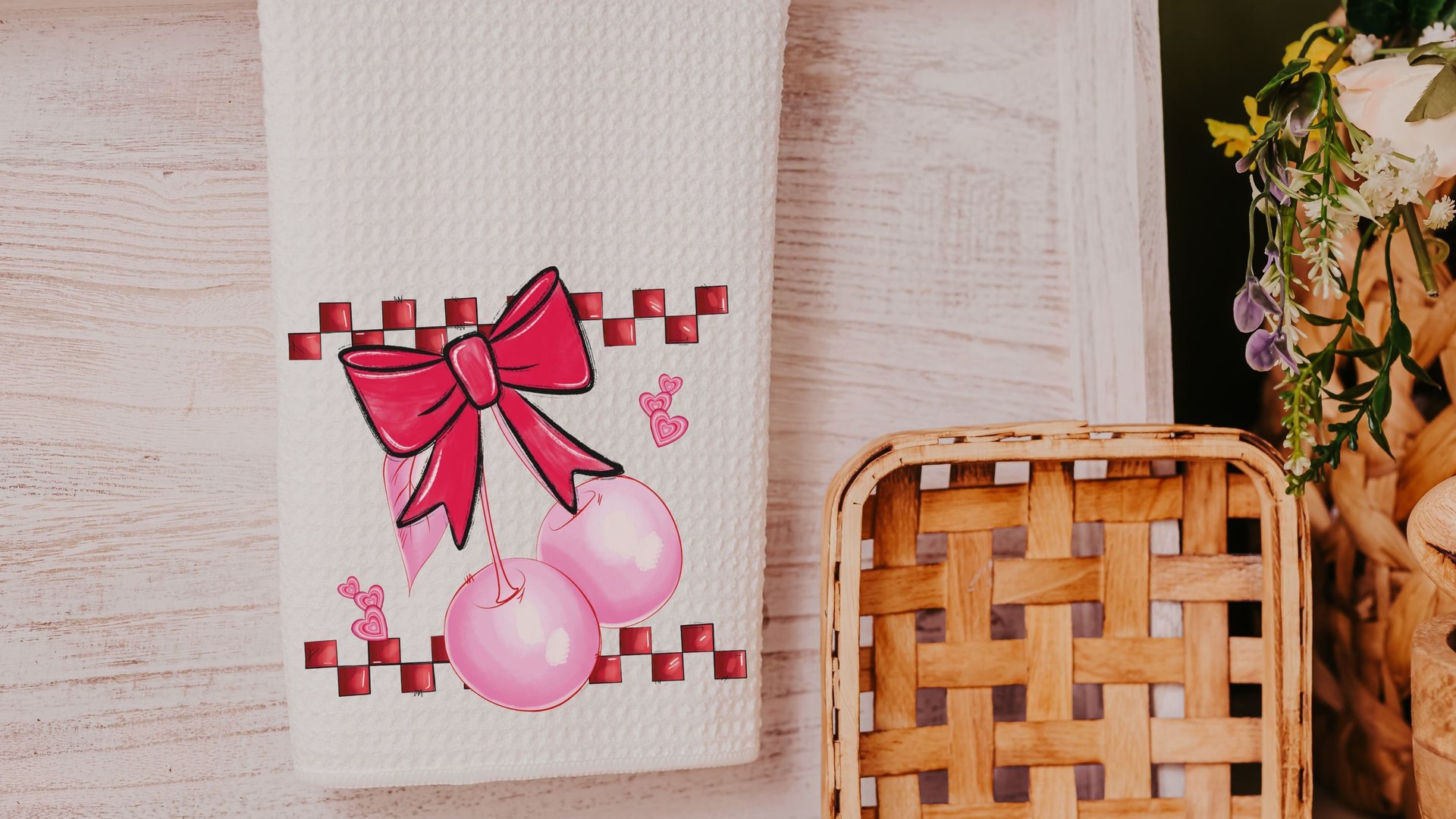 coquette kitchen towels, red bow cherry throw pillow for bed, Valentines day gift set for friends, cute gifts for girlfriend, college dorm