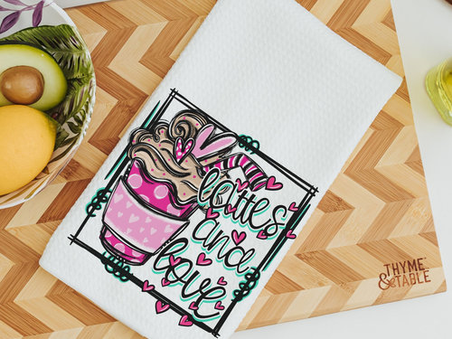 Lattes and Love Valentine Kitchen or Hand Towel, 16x24