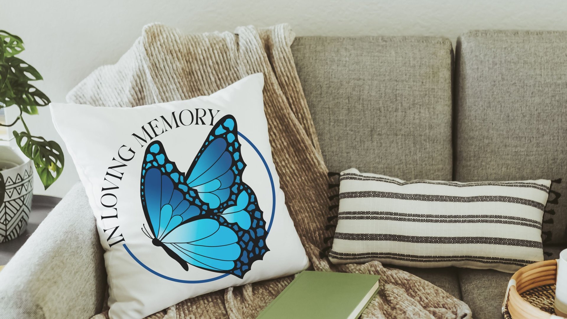 In Loving Memory Blue Butterfly Pillow
