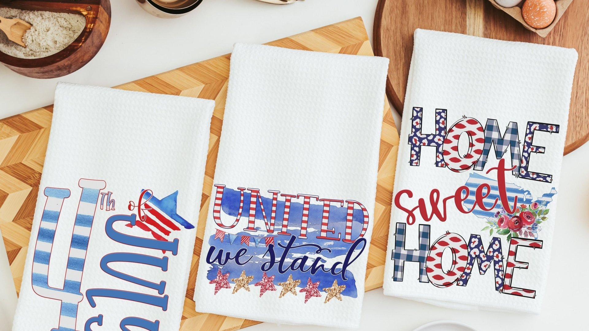 4th of July kitchen towels, patriotic decor for home, July birthday gifts for her, hostess gift ideas, home sweet home dish towel, new home