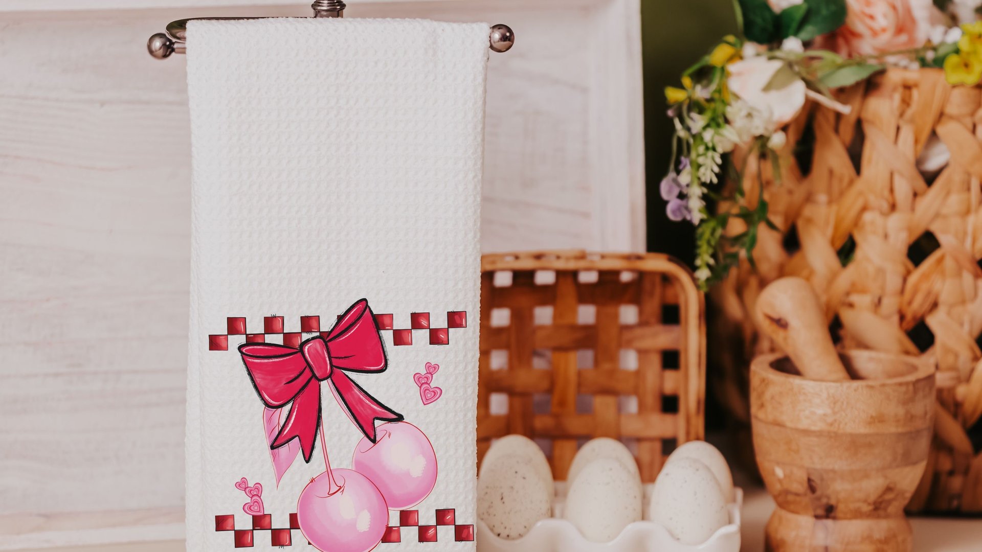 coquette kitchen towels, red bow cherry throw pillow for bed, Valentines day gift set for friends, cute gifts for girlfriend, college dorm