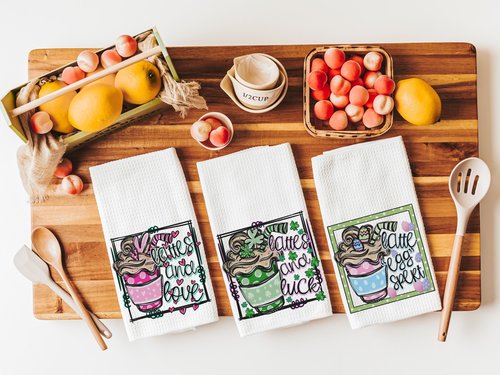 Lattes and Love Valentine Kitchen or Hand Towel, 16x24