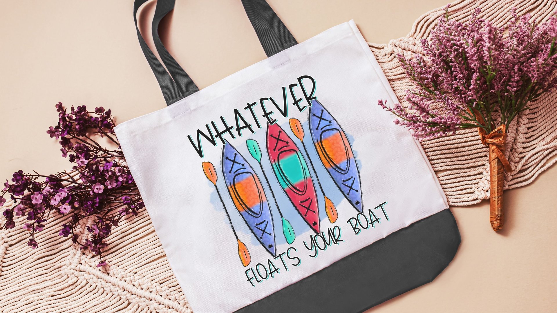 whatever floats your boat beach tote bag for vacation, kayak girl kayak gifts, reusable shopping bag, lake life gifts, lake bachelorette