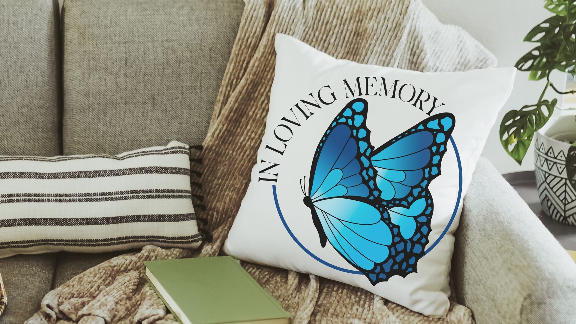 In Loving Memory Blue Butterfly Pillow