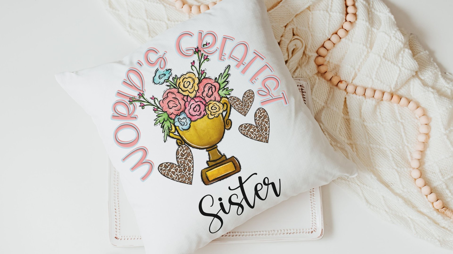 personalized worlds greatest grandma floral throw pillow for Mom, sentimental Mothers day gifts for Nana, Mimi gifts from grandkids, leopard