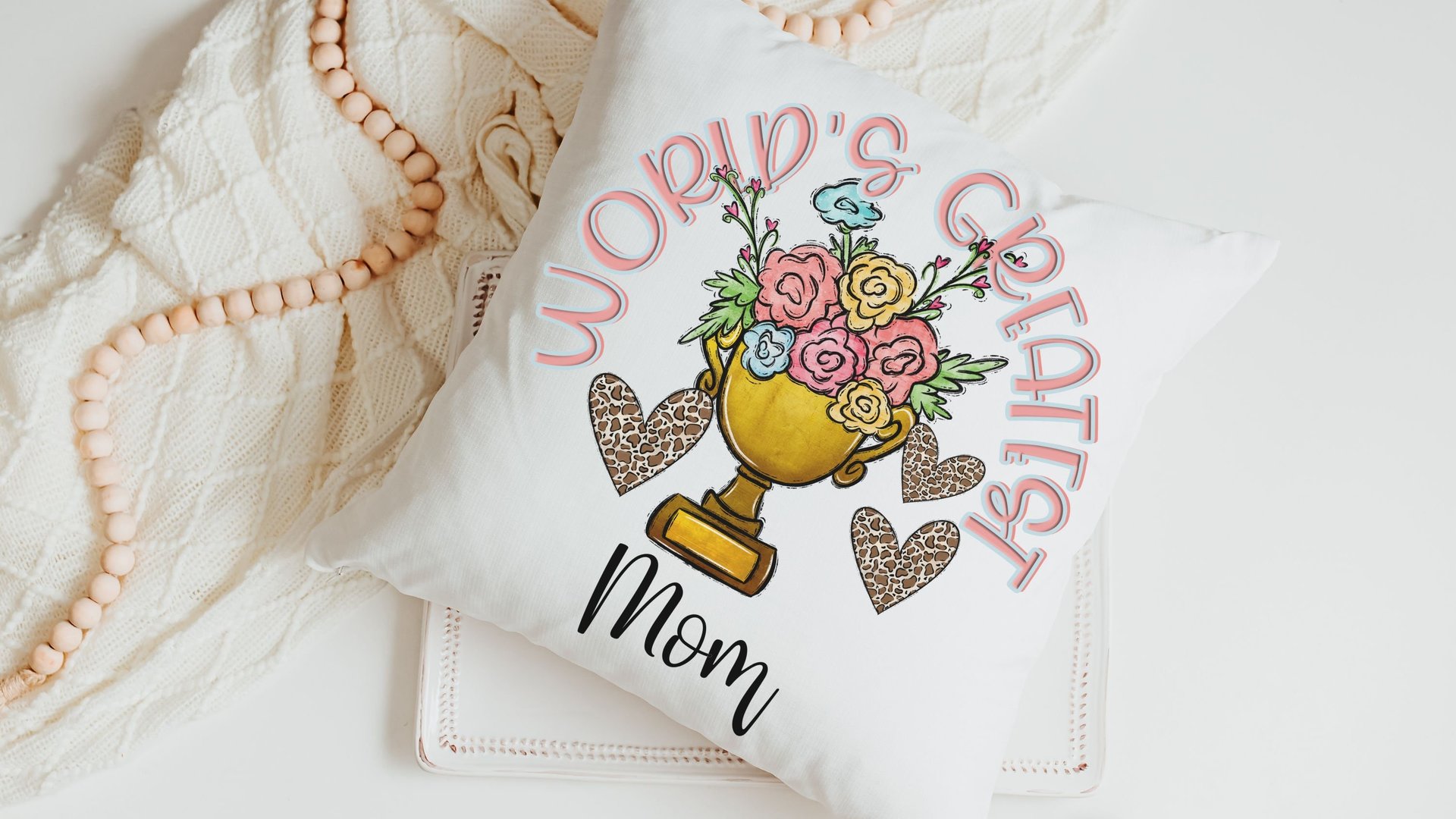 personalized worlds greatest grandma floral throw pillow for Mom, sentimental Mothers day gifts for Nana, Mimi gifts from grandkids, leopard