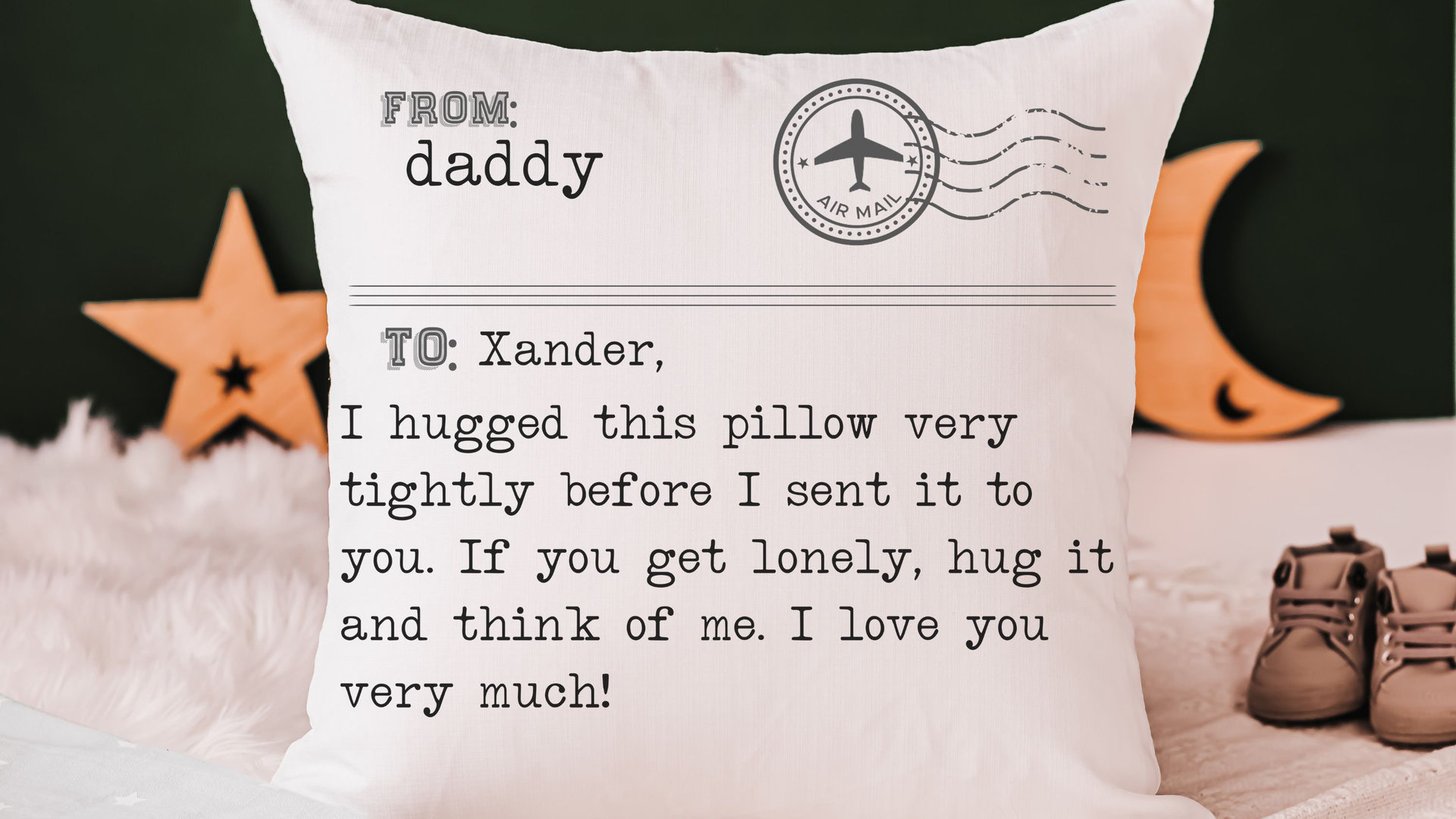 personalized for my dad hugged this pillow throw pillow for bed, unique Fathers day gift from kids, sentimental gifts for Dad, long distance