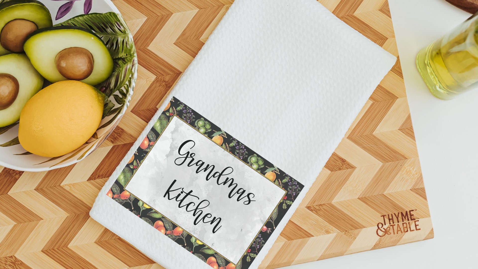 personalized grandmas kitchen lemon kitchen towels for Mom, cute kitchen hand towels for stove, best gifts for new homeowners, fruit kitchen