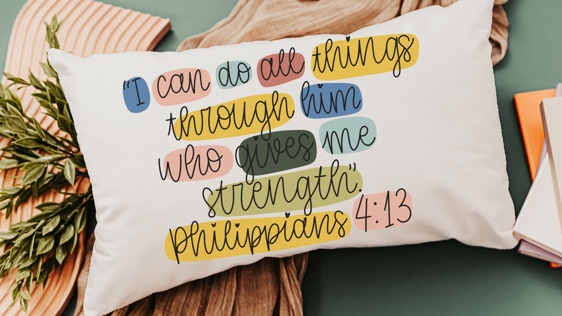 I can do all things through Christ faith throw pillow for bed, Philippians 4 13 colorful Christian lumbar pillow cover 12x20, adult baptism